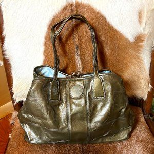 Athentic Coach Kisslock leather satchel *Metallic Army Green